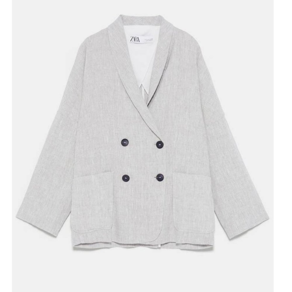 Zara Timeless Collection Linen Double Breasted Oversized Blazer Jacket Long Coat - Picture 2 of 6